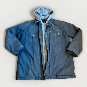 Y2K Dickies Jacket Mens Large Gray Quilted Hoodie Chore Denim Work Coat Utility